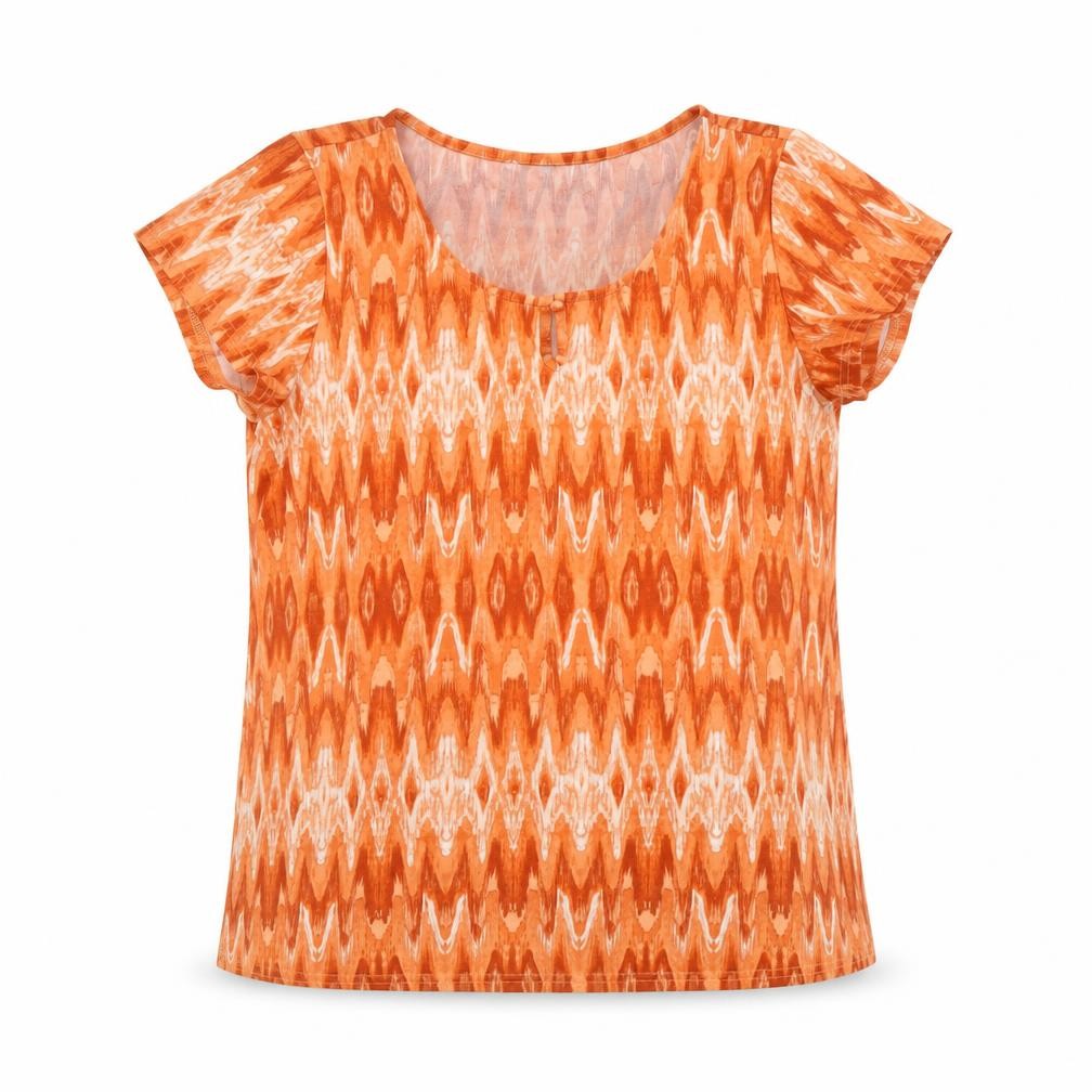 Fransa Women's Orange Geometric T-Shirt Small Short Sleeve Cotton