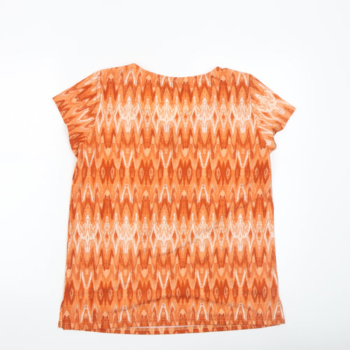 Fransa Women's Orange Geometric T-Shirt Small Short Sleeve Cotton