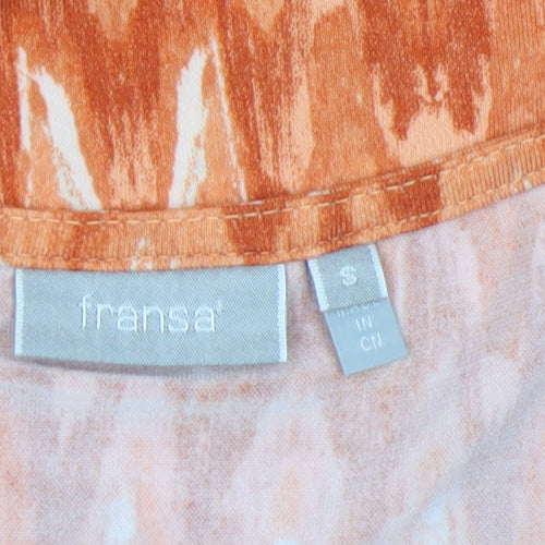 Fransa Women's Orange Geometric T-Shirt Small Short Sleeve Cotton
