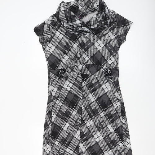 Stella Morgan Women's Black Check Shift Dress Size 12 Cowl Neck Stretch
