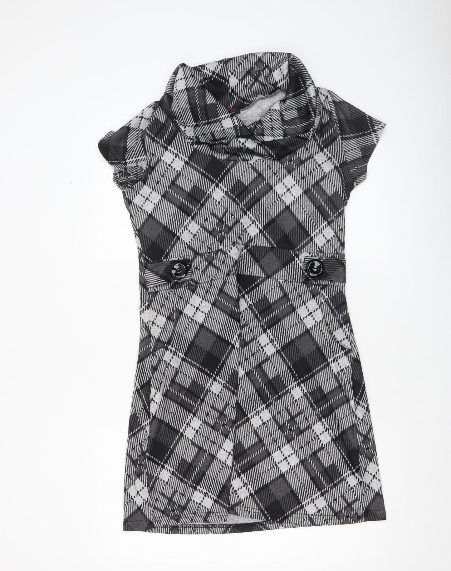 Stella Morgan Women's Black Check Shift Dress Size 12 Cowl Neck Stretch