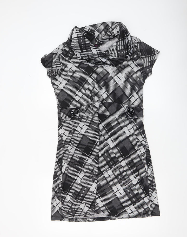 Stella Morgan Women's Black Check Shift Dress Size 12 Cowl Neck Stretch