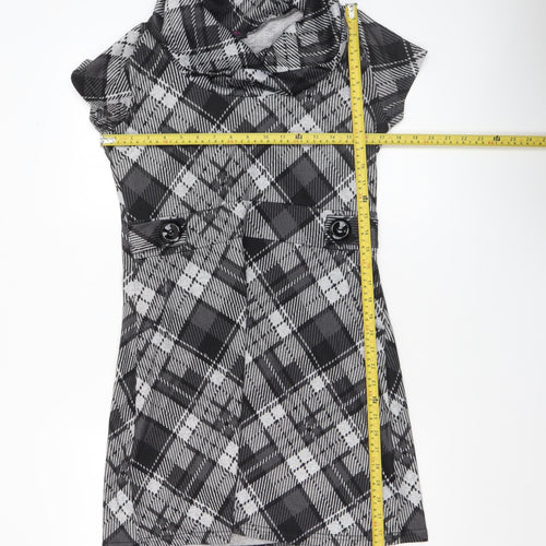 Stella Morgan Women's Black Check Shift Dress Size 12 Cowl Neck Stretch