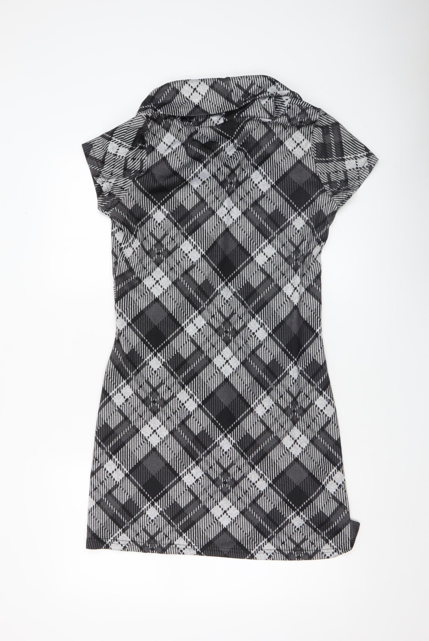 Stella Morgan Women's Black Check Shift Dress Size 12 Cowl Neck Stretch