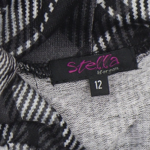 Stella Morgan Women's Black Check Shift Dress Size 12 Cowl Neck Stretch