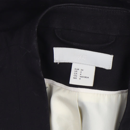 H&M Women Black Blazer Jacket UK 6 - Lined Tailored Stretch Fit