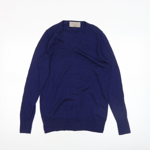 Paul Costelloe Men’s Blue Merino Wool V-Neck Jumper Medium