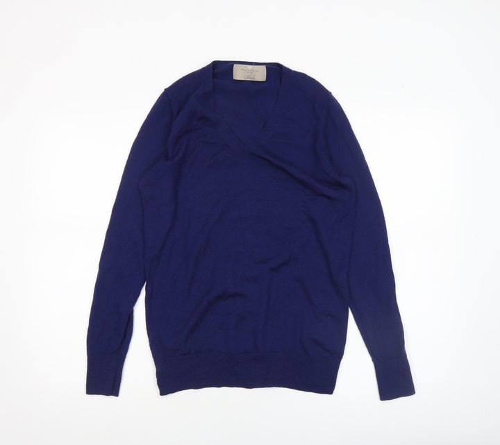 Paul Costelloe Men’s Blue Merino Wool V-Neck Jumper Medium