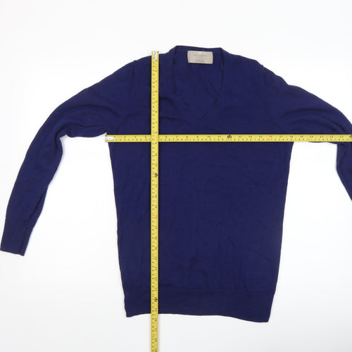 Paul Costelloe Men’s Blue Merino Wool V-Neck Jumper Medium
