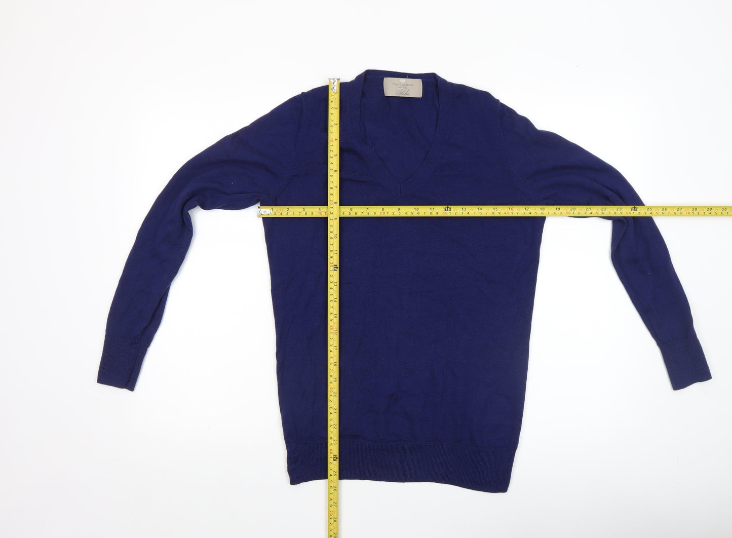 Paul Costelloe Men’s Blue Merino Wool V-Neck Jumper Medium