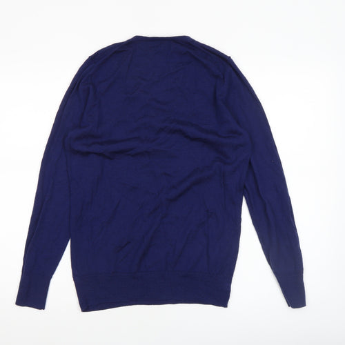 Paul Costelloe Men’s Blue Merino Wool V-Neck Jumper Medium