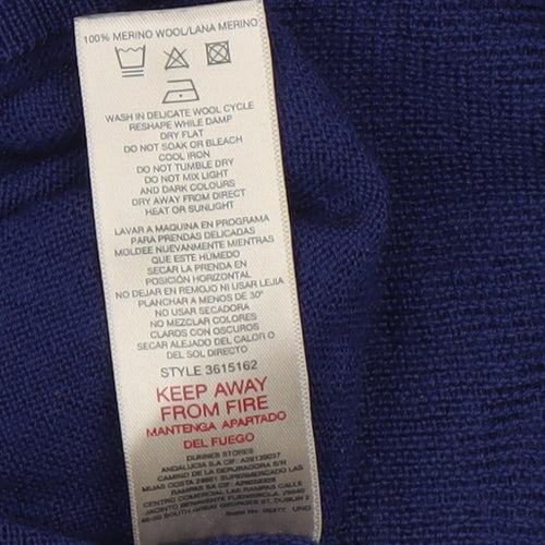 Paul Costelloe Men’s Blue Merino Wool V-Neck Jumper Medium