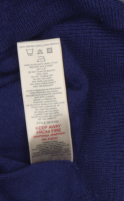 Paul Costelloe Men’s Blue Merino Wool V-Neck Jumper Medium