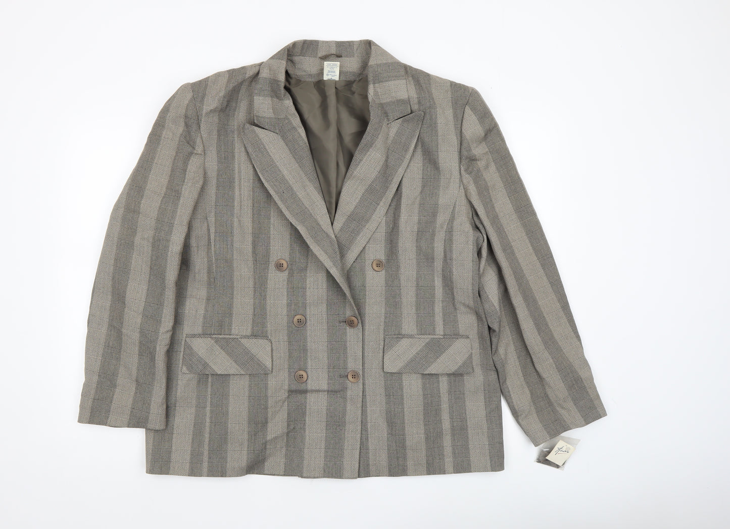 Amari Women Taupe Checked Double-Breasted Blazer Size 20