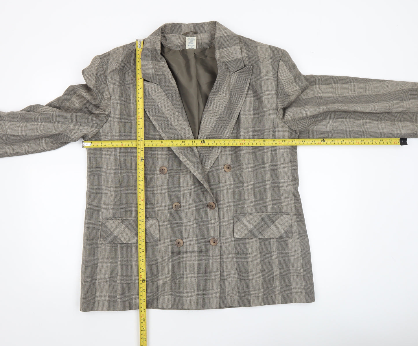 Amari Women Taupe Checked Double-Breasted Blazer Size 20