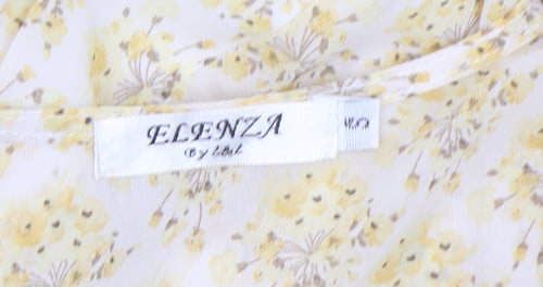 ELENZA Women’s Yellow Floral Short Puff Sleeve Bodycon Dress Size 10