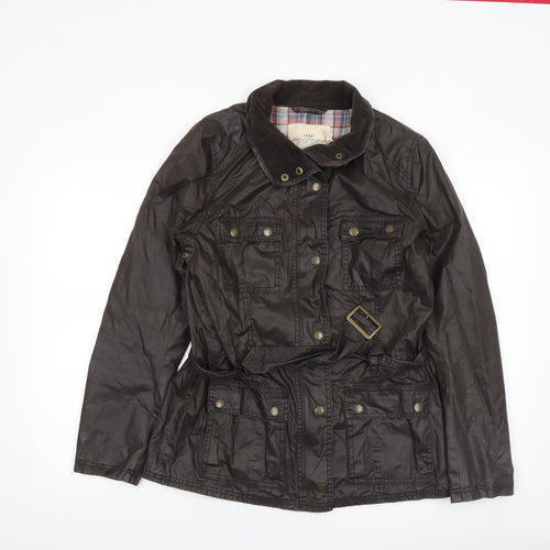 H&M L.O.G.G. Women's Brown Waxed Cotton Belted Field Jacket Size 10
