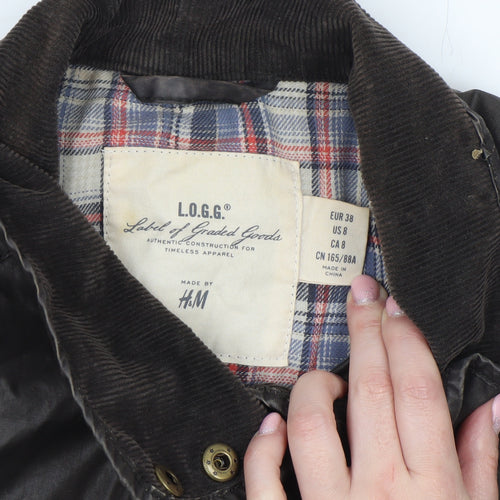 H&M L.O.G.G. Women's Brown Waxed Cotton Belted Field Jacket Size 10