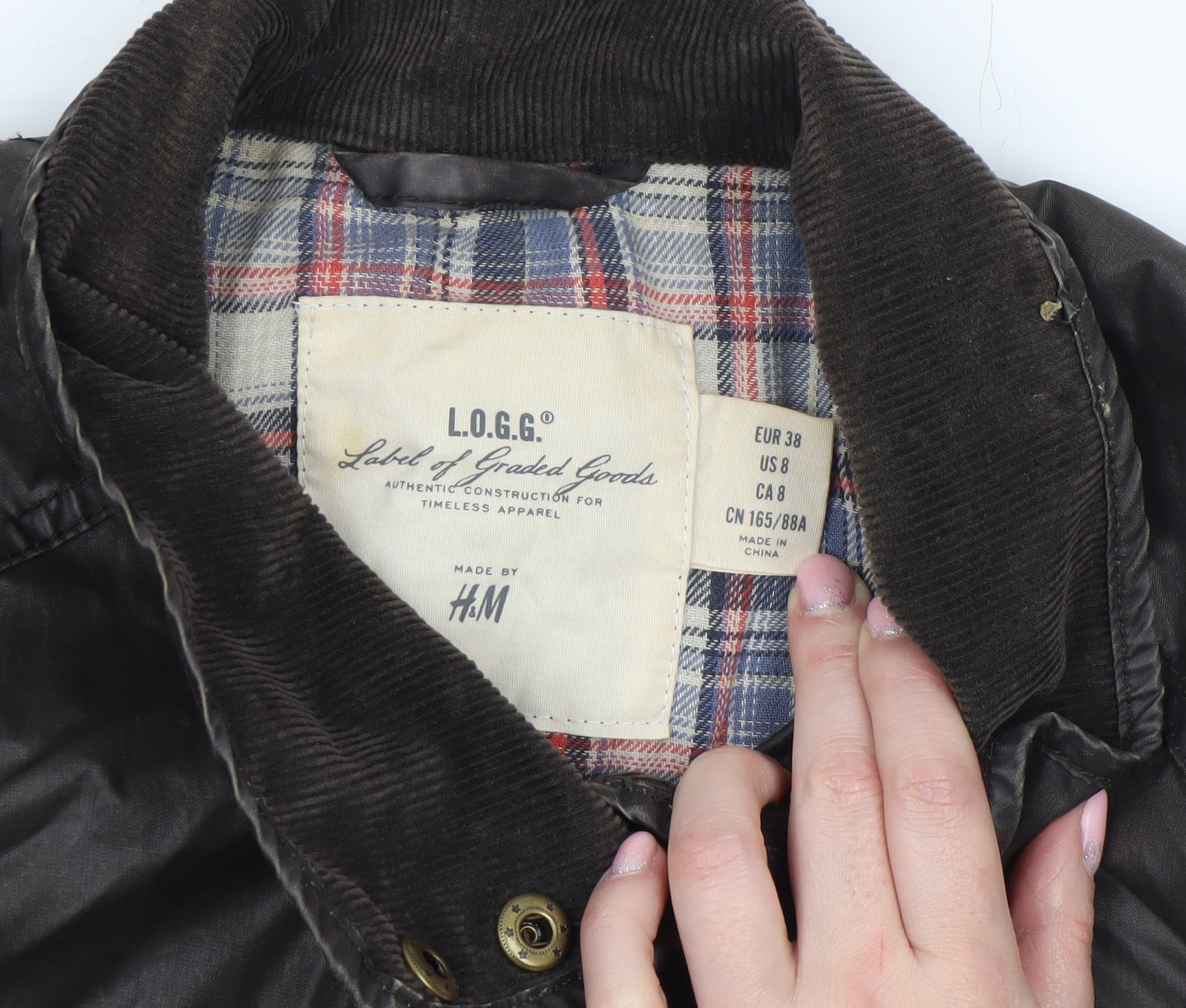 H&M L.O.G.G. Women's Brown Waxed Cotton Belted Field Jacket Size 10