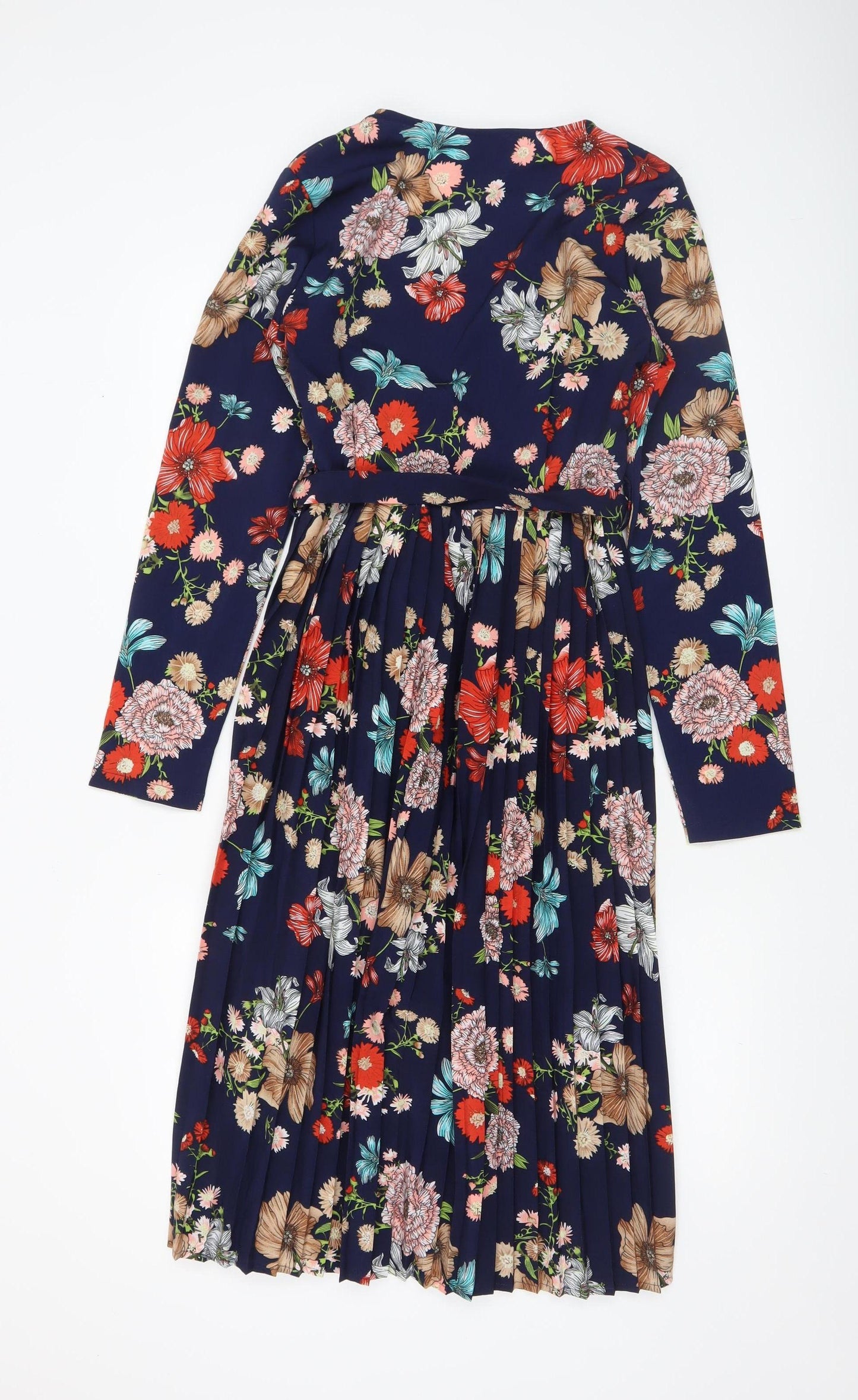 PrettyLittleThing Women Blue Floral Wrap Dress UK 10 Long Sleeve