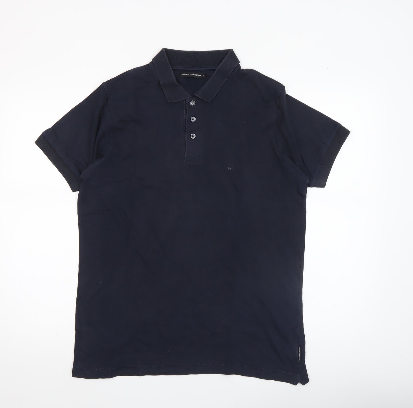 French Connection Men's Blue Cotton Polo Shirt Size L Short Sleeve