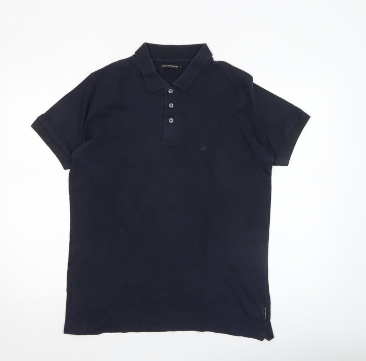French Connection Men's Blue Cotton Polo Shirt Size L Short Sleeve