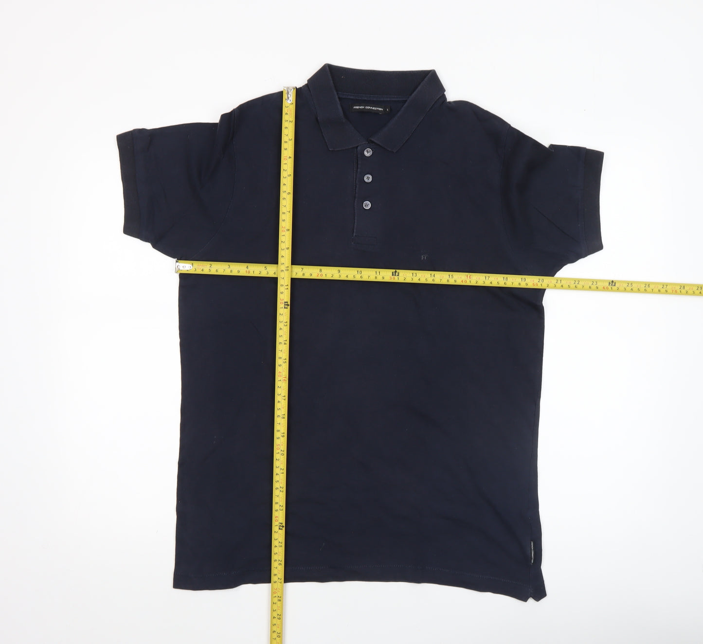 French Connection Men's Blue Cotton Polo Shirt Size L Short Sleeve