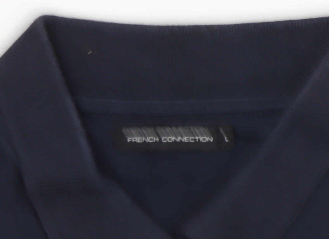 French Connection Men's Blue Cotton Polo Shirt Size L Short Sleeve