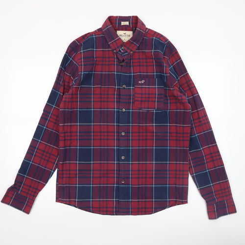 Hollister Men Red Plaid Slim Fit Long Sleeve Button-Up Shirt M