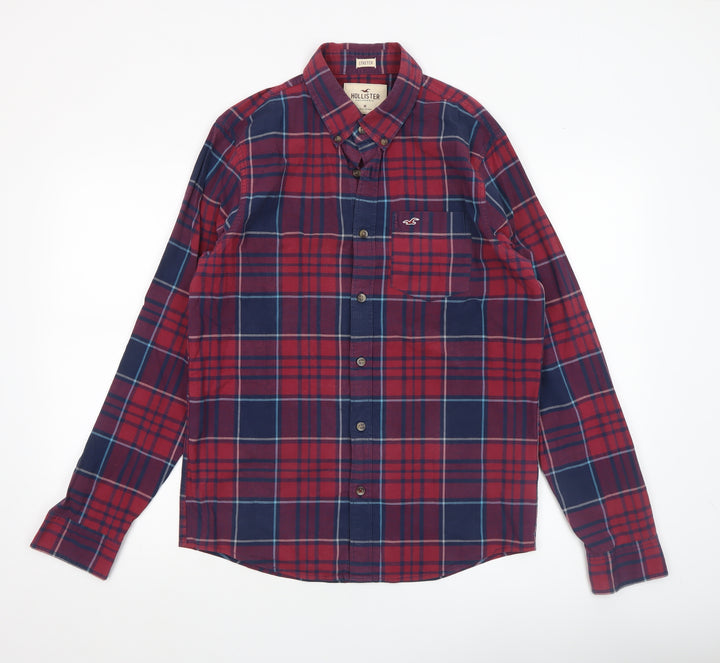 Hollister Men Red Plaid Slim Fit Long Sleeve Button-Up Shirt M