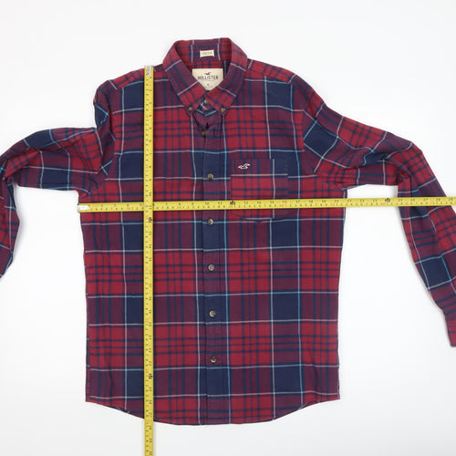 Hollister Men Red Plaid Slim Fit Long Sleeve Button-Up Shirt M