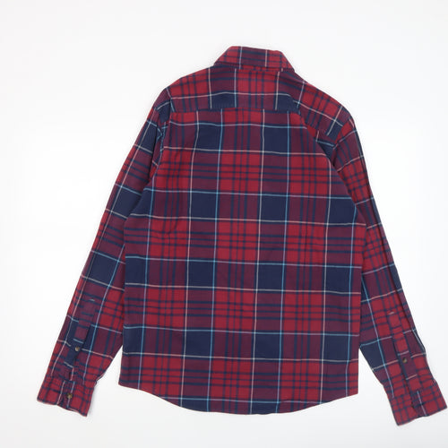 Hollister Men Red Plaid Slim Fit Long Sleeve Button-Up Shirt M