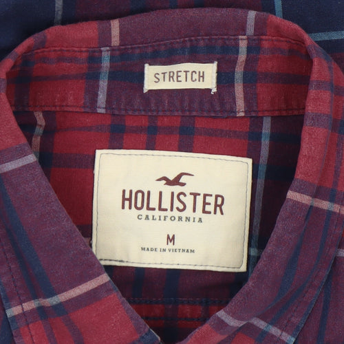 Hollister Men Red Plaid Slim Fit Long Sleeve Button-Up Shirt M