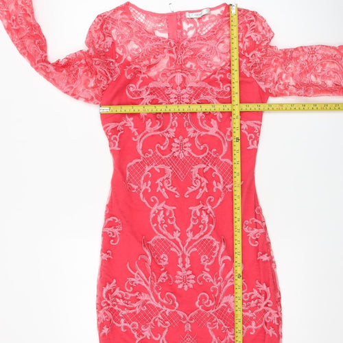 Next Women’s Pink Lace Bodycon Dress Size 8 Long Sleeve Partywear