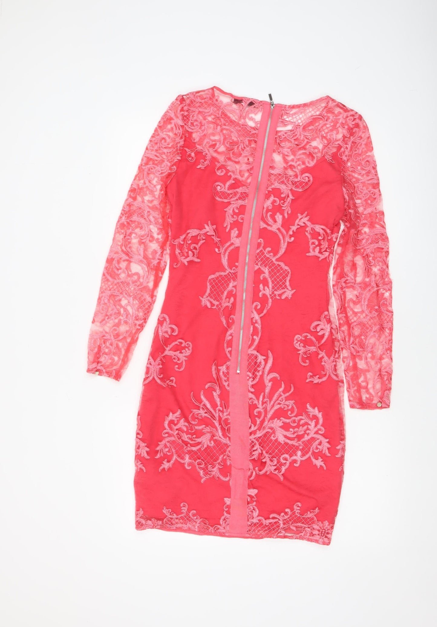 Next Women’s Pink Lace Bodycon Dress Size 8 Long Sleeve Partywear