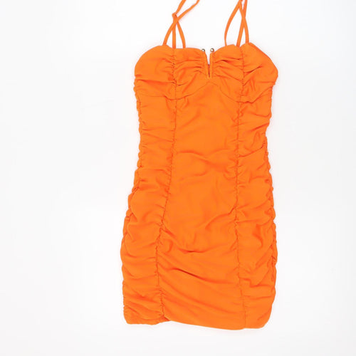 Saint Genies Women Orange Bodycon Ruched Mini Dress Size 6