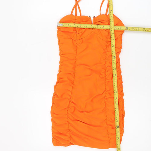 Saint Genies Women Orange Bodycon Ruched Mini Dress Size 6