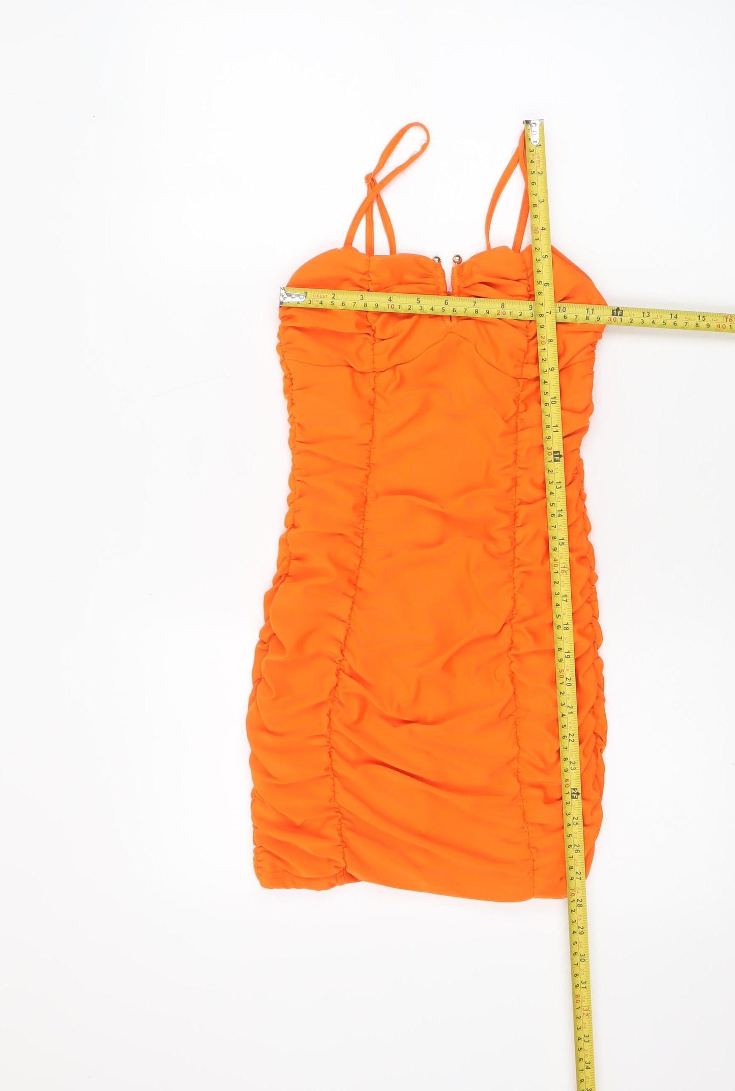 Saint Genies Women Orange Bodycon Ruched Mini Dress Size 6