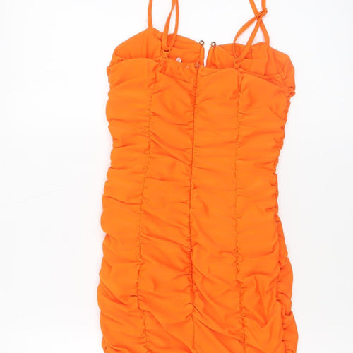 Saint Genies Women Orange Bodycon Ruched Mini Dress Size 6