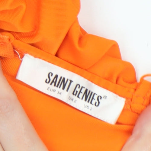 Saint Genies Women Orange Bodycon Ruched Mini Dress Size 6