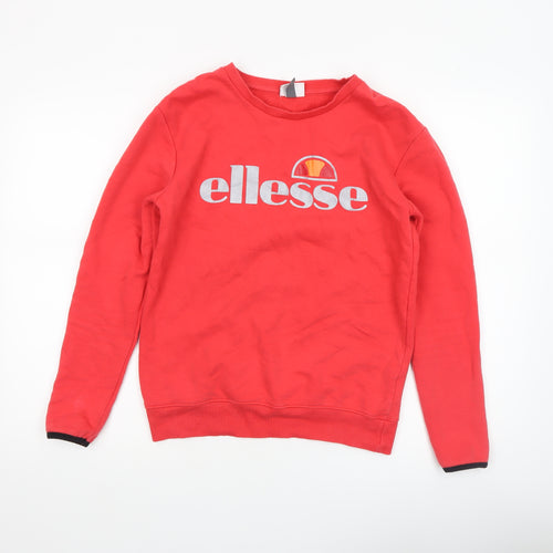 Ellesse Women Red Crew Neck Pullover Sweatshirt UK 6 Cotton Blend