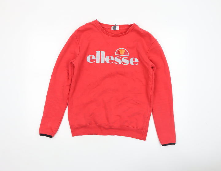 Ellesse Women Red Crew Neck Pullover Sweatshirt UK 6 Cotton Blend