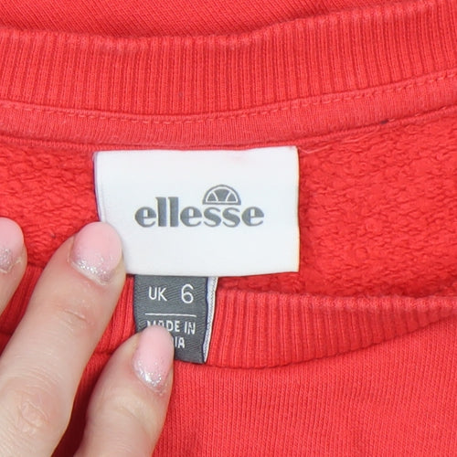 Ellesse Women Red Crew Neck Pullover Sweatshirt UK 6 Cotton Blend