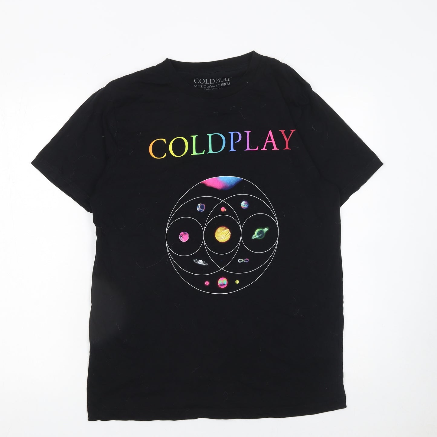 Coldplay Men's Black Music of the Spheres Tour 2024 Graphic T-Shirt M