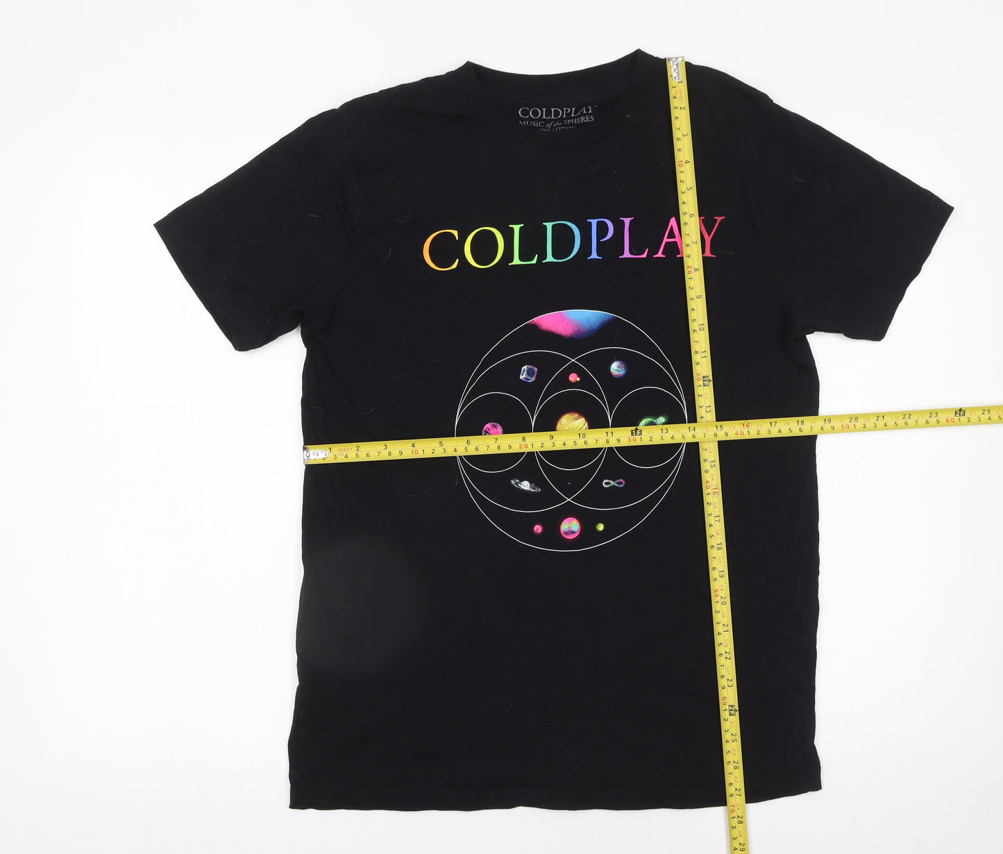 Coldplay Men's Black Music of the Spheres Tour 2024 Graphic T-Shirt M
