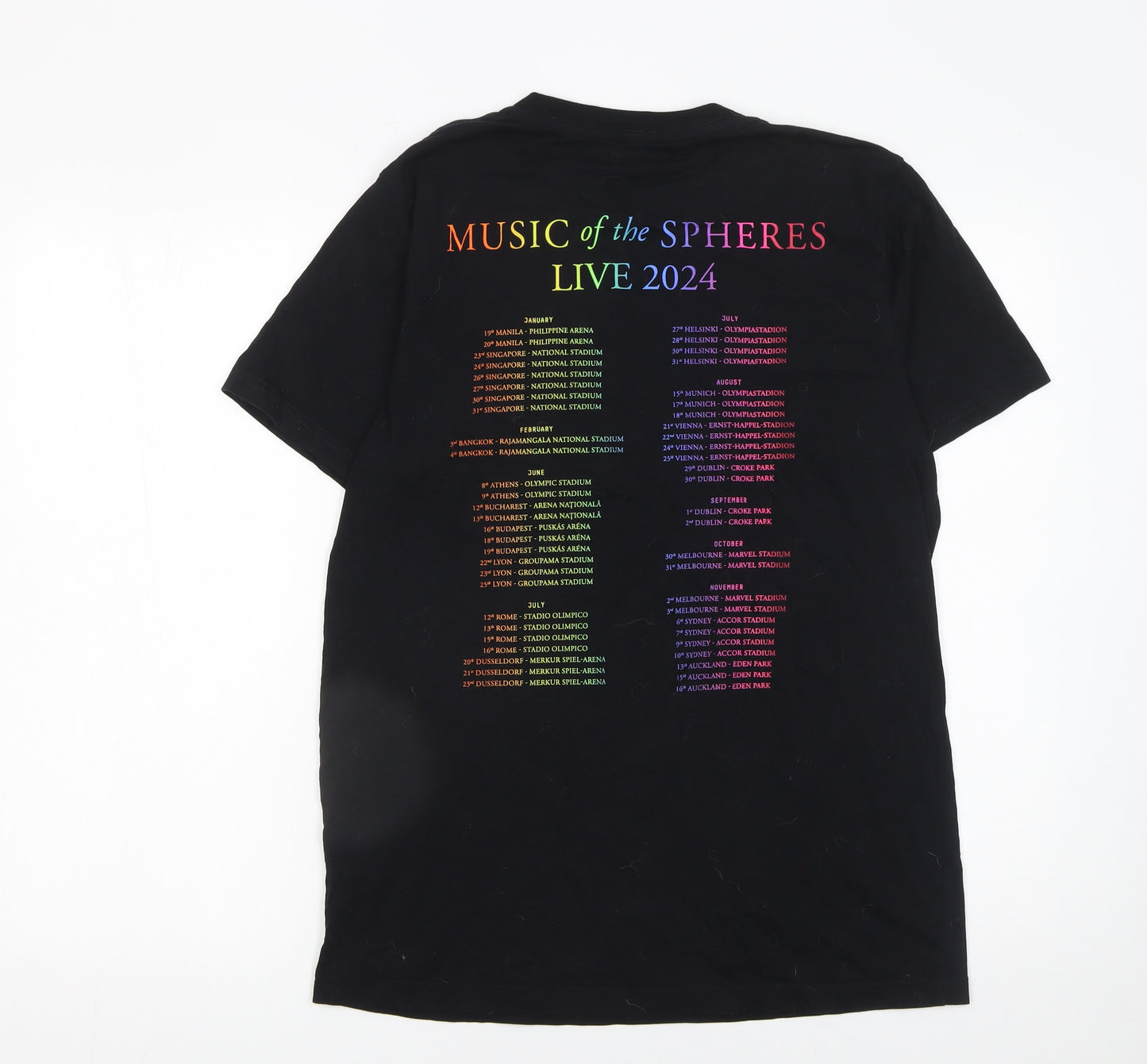 Coldplay Men's Black Music of the Spheres Tour 2024 Graphic T-Shirt M