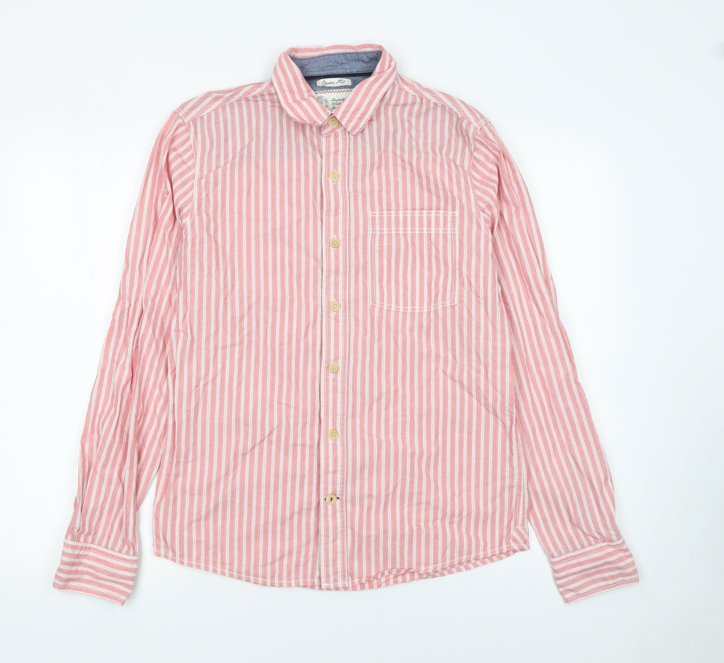 Fat Face Men Red Striped Cotton Long Sleeve Button-Up Shirt S