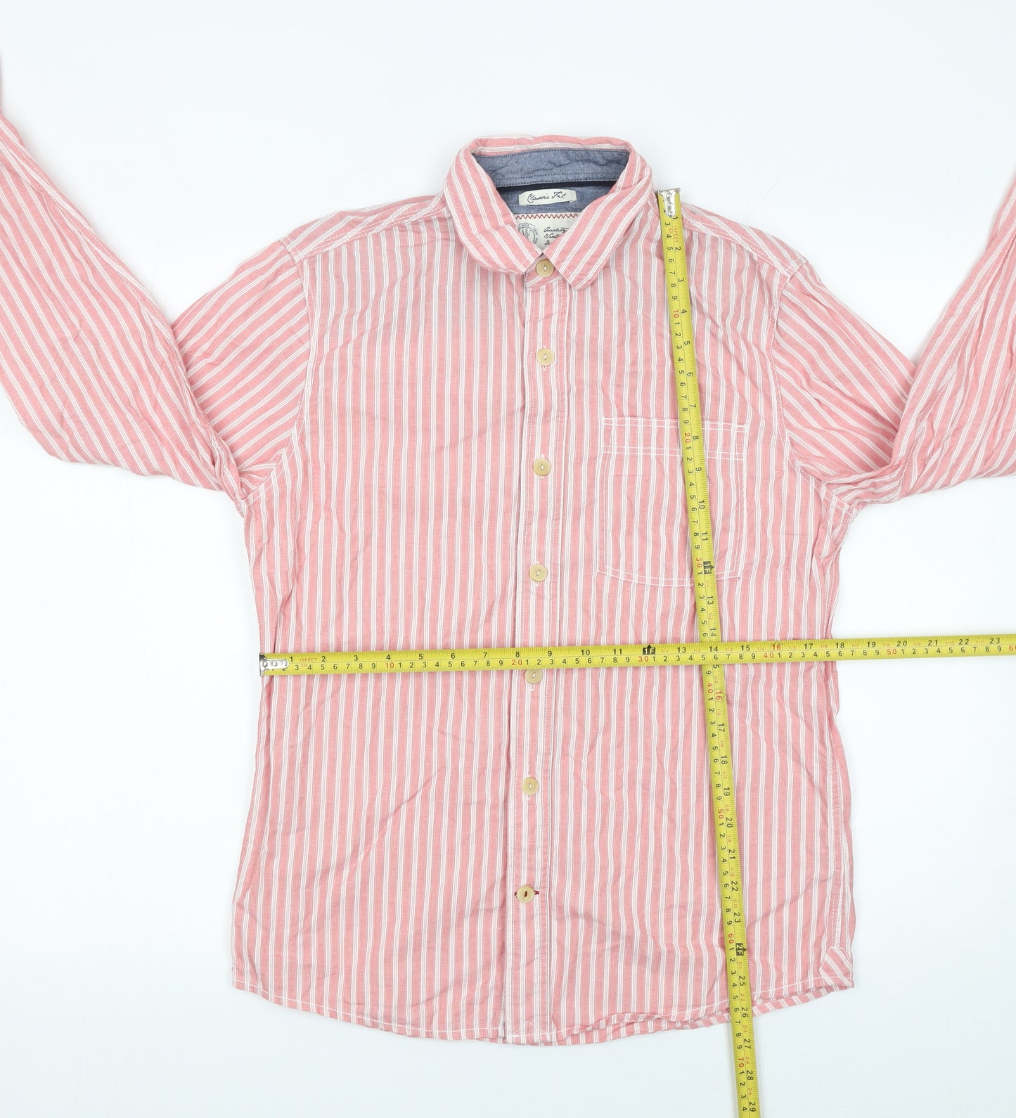 Fat Face Men Red Striped Cotton Long Sleeve Button-Up Shirt S