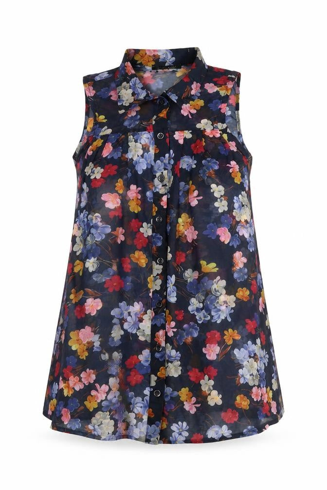 Front view of River Island Women's Multicoloured Floral Sleeveless Tunic Blouse, size 6
