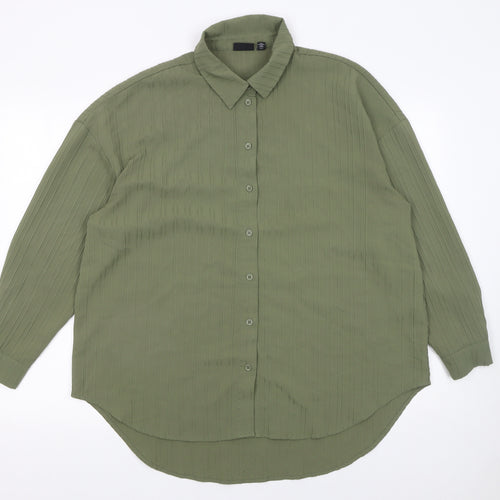 Pieces Women's Green Button-Up Long Sleeve Shirt Size L